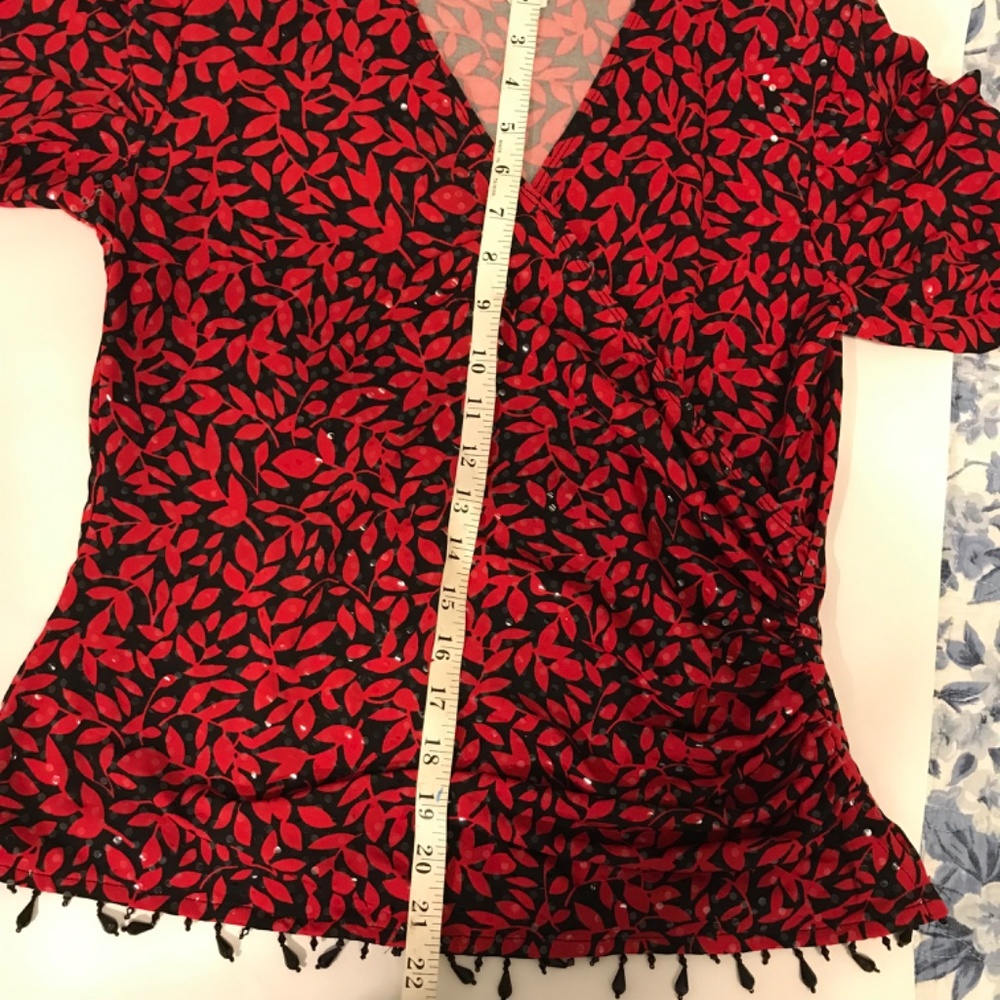 Beautiful MSK Red & Black Wrap-Style Blouse M - Picture 6 of 9